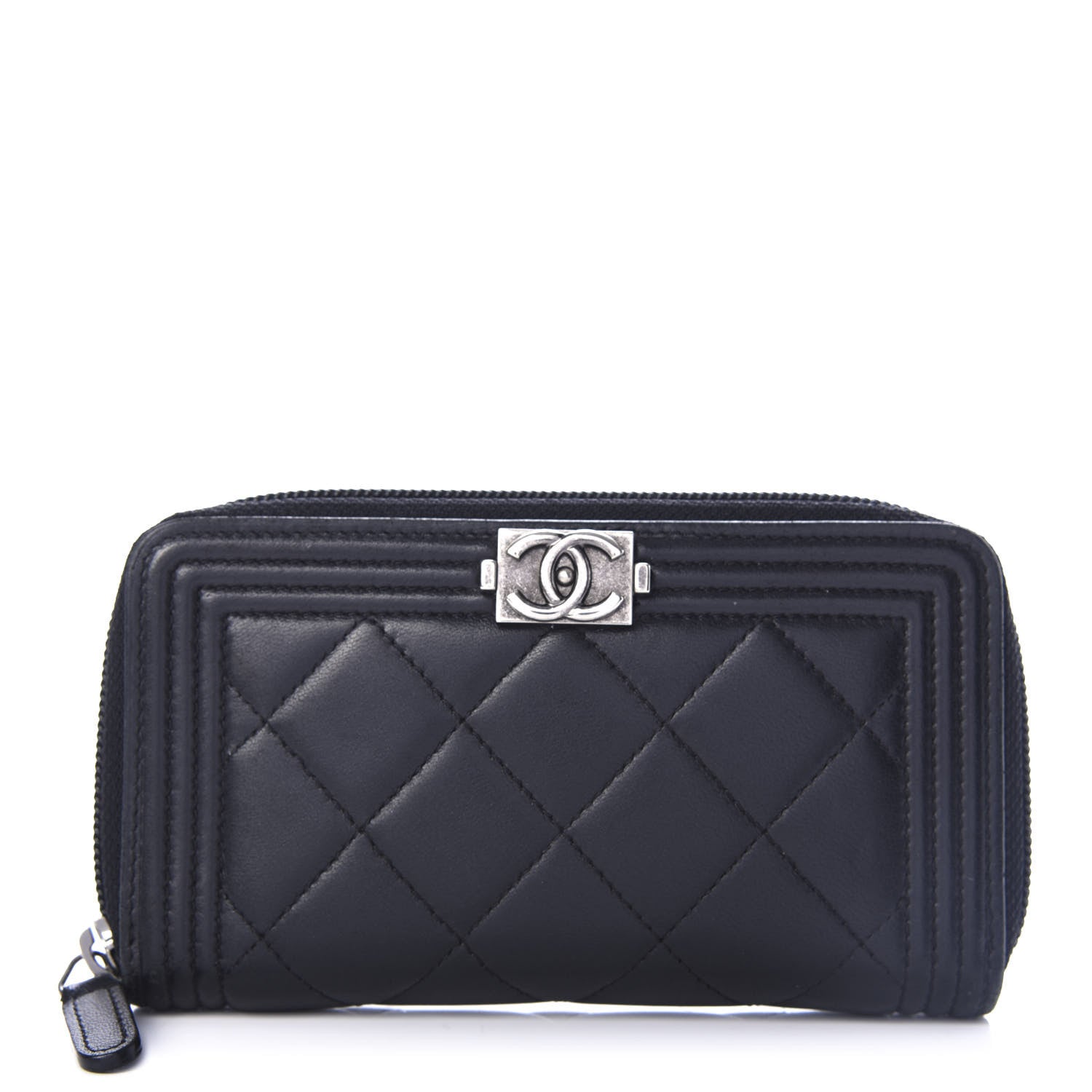 Chanel Lambskin Quilted Small Boy Zip Around Wallet Black 1 of 9