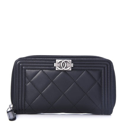 Chanel Lambskin Quilted Small Boy Zip Around Wallet Black 1 of 9