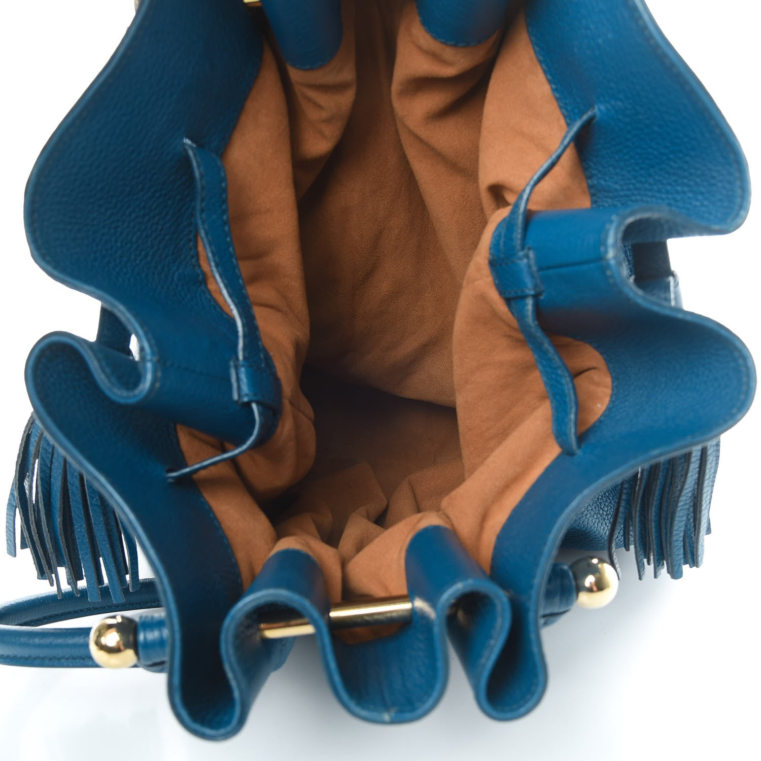 MCM Grained Calfskin Drawstring Bucket Bag Blue 6 of 16
