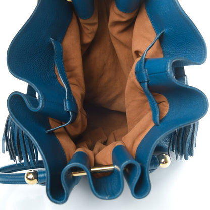 MCM Grained Calfskin Drawstring Bucket Bag Blue 6 of 16