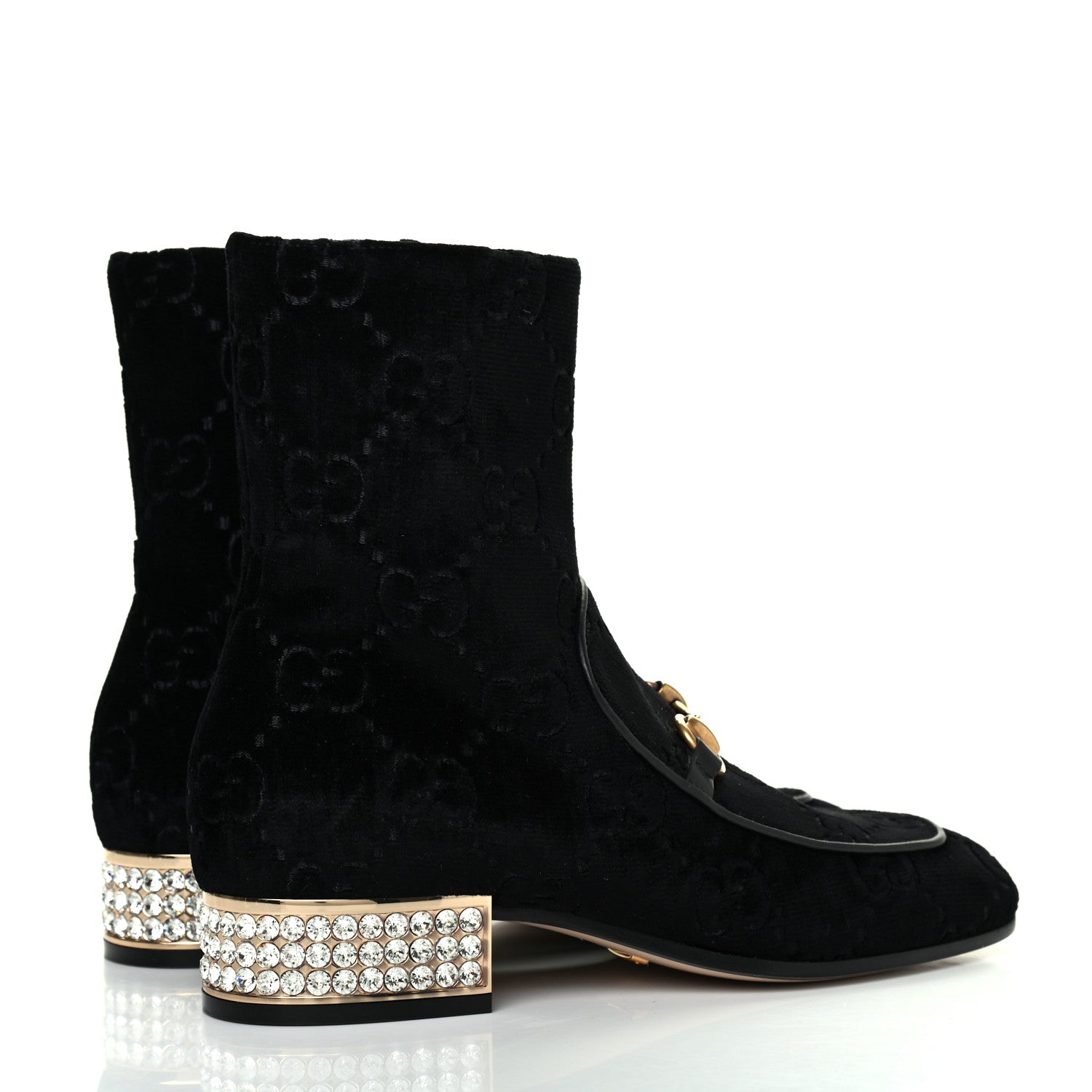 Gucci Velvet GG Monogram Crystal Horsebit Ankle Boots 36 Black 4 of 12