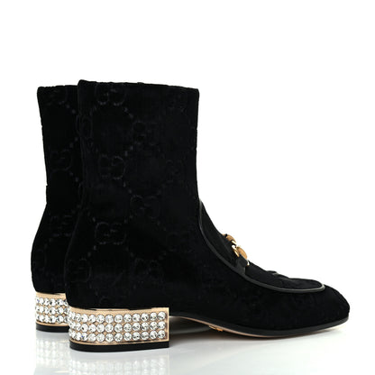Gucci Velvet GG Monogram Crystal Horsebit Ankle Boots 36 Black 4 of 12