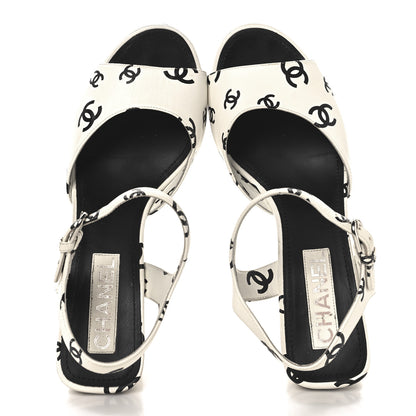 Chanel Printed Lambskin CC Platform Sandals 40.5 White Black 2 of 10
