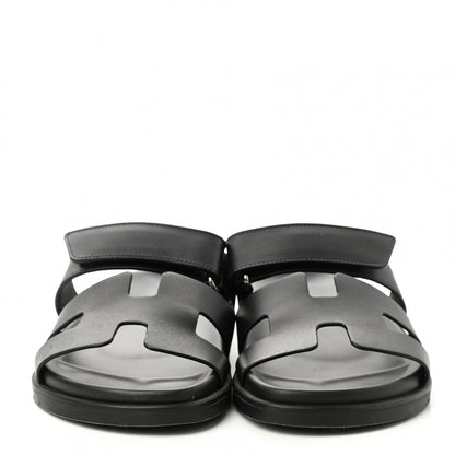 Hermes Calfskin Womens Chypre Sandals 37.5 Black 2 of 10
