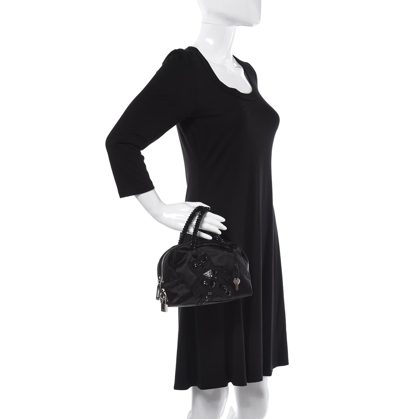 Nylon Satin Bear Mini Handle Bag Nero Black