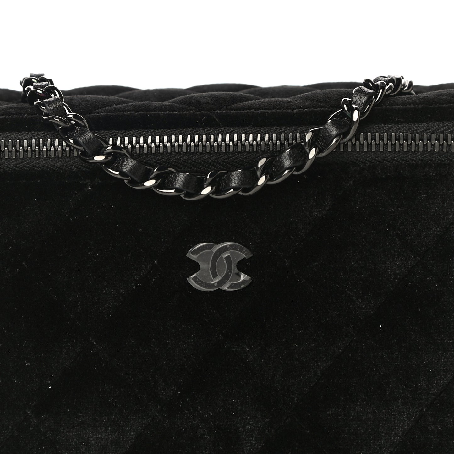 Velvet Quilted Small Vanity Case With Chain Black