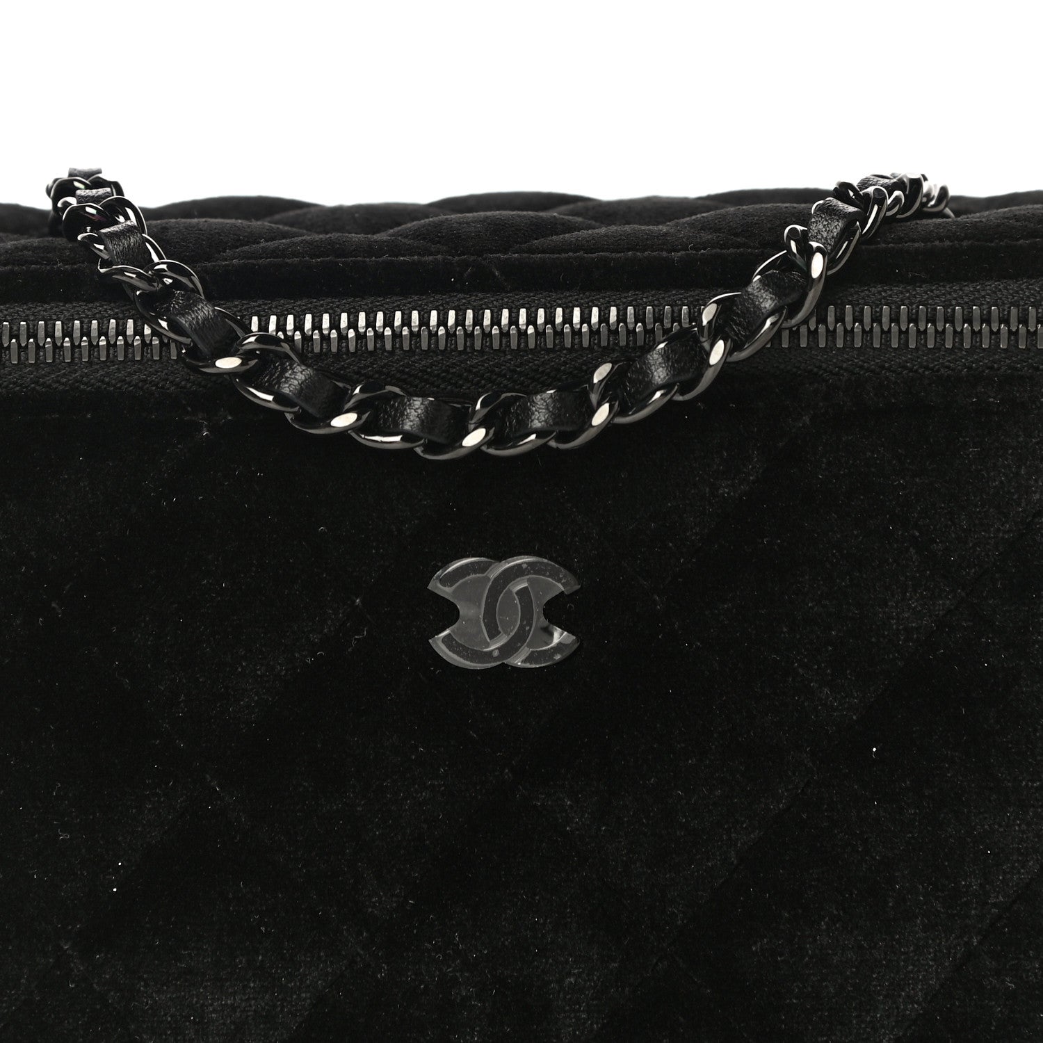 Chanel Velvet Quilted Small Vanity Case With Chain Black 7 of 10