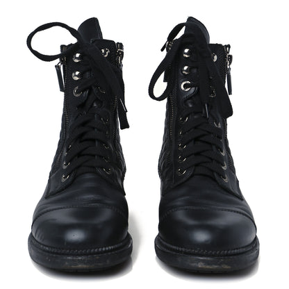 Chanel Calfskin Quilted Lace Up Combat Boots 39 Black 3 of 12