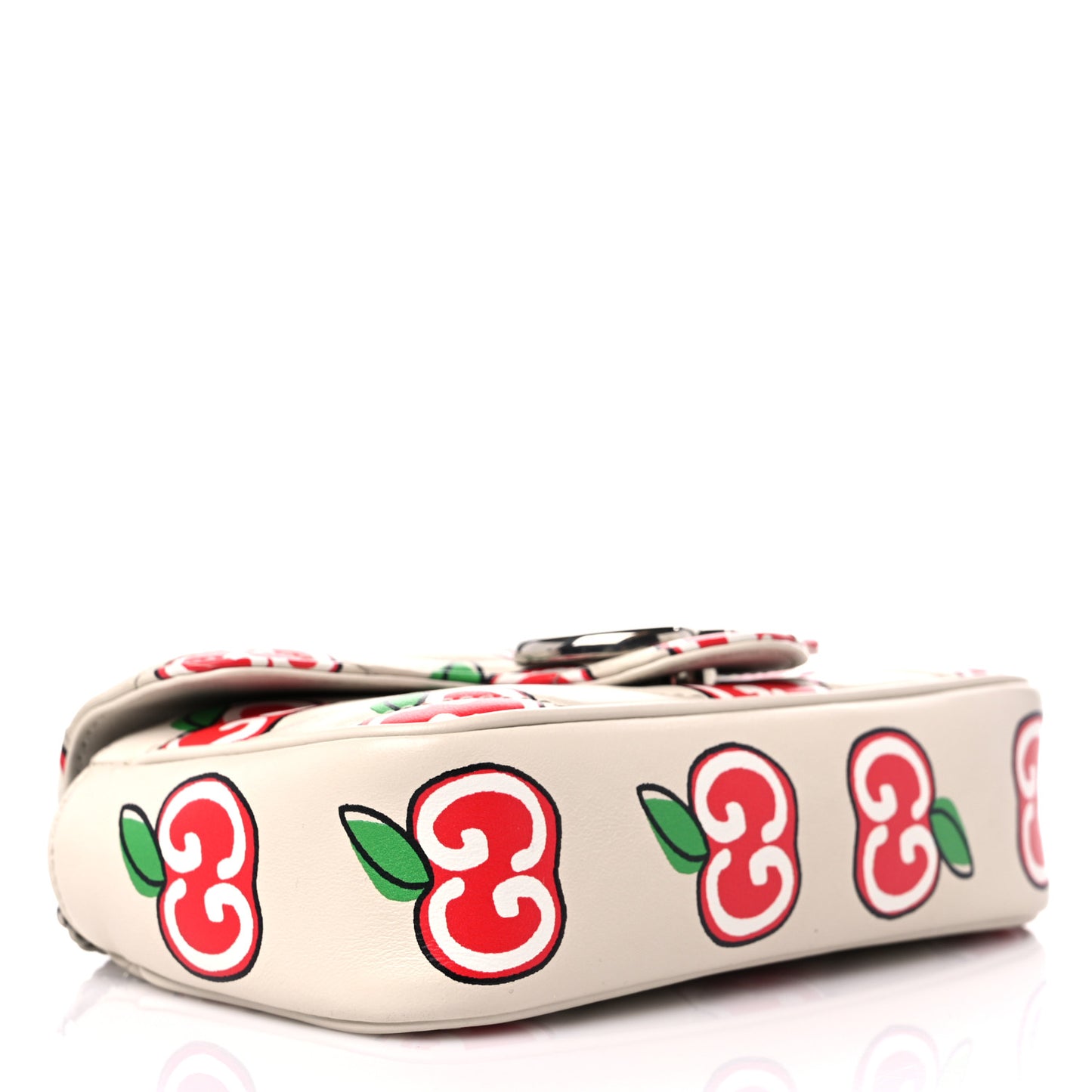 Calfskin Matelasse Diagonal GG Apple Super Mini GG Marmont Shoulder Bag Ivory