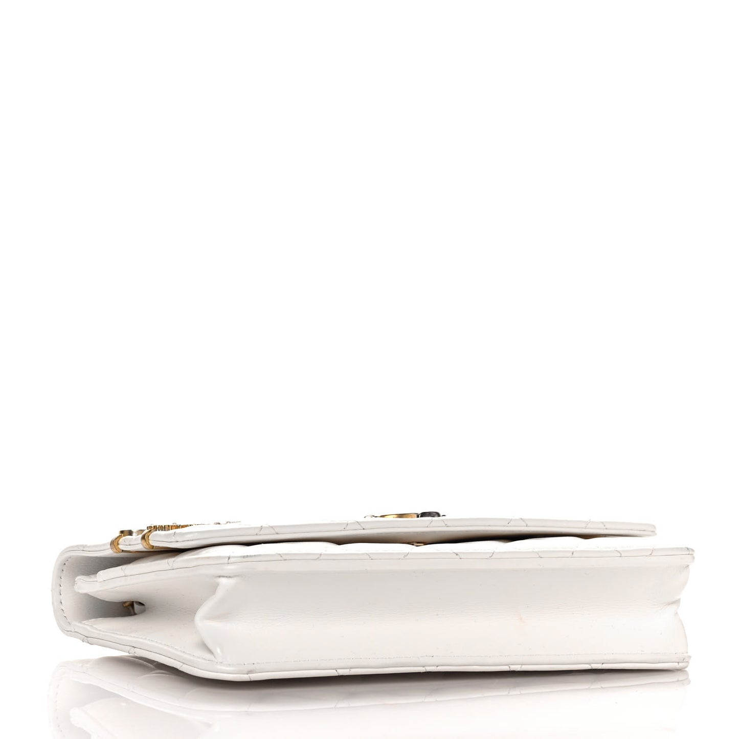 Lambskin Quilted Coco Clips Wallet On Chain WOC White