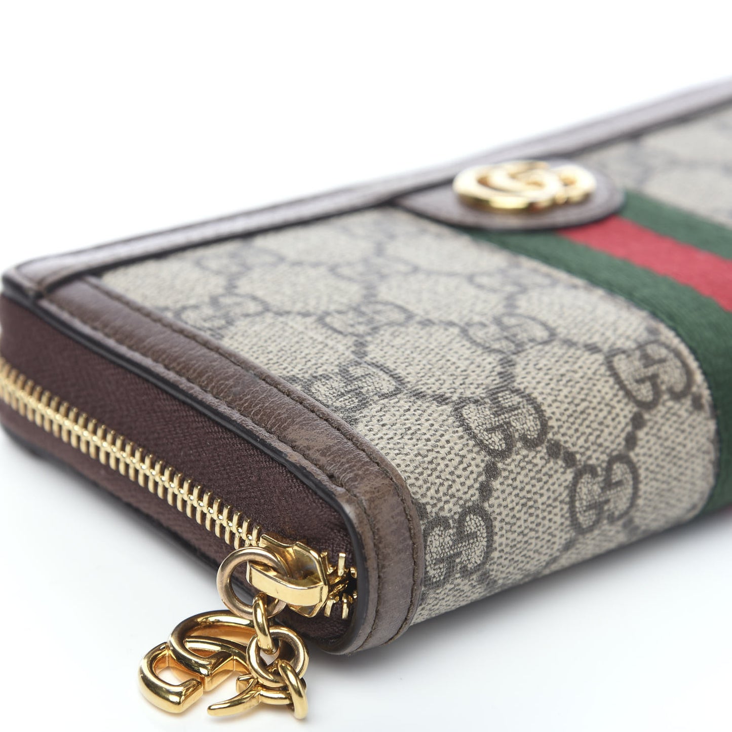 GG Supreme Monogram Web Ophidia Zip Around Wallet Brown