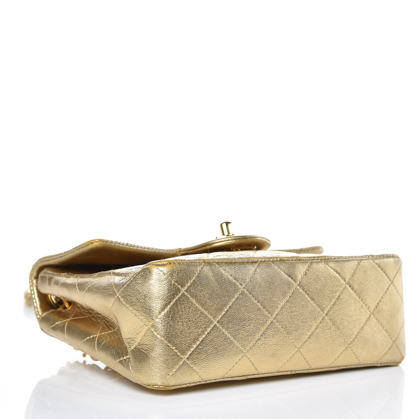 Metallic Lambskin Quilted Mini Square Flap Gold