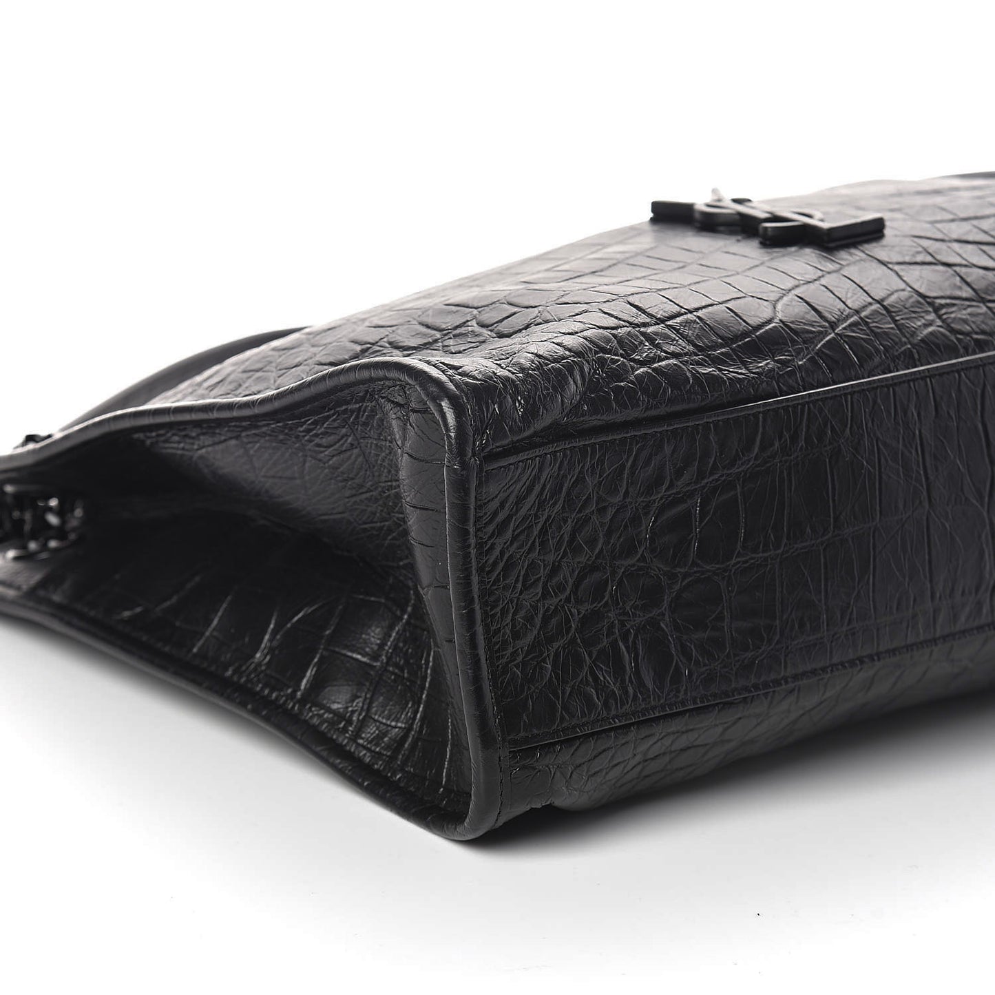 Calfskin Crocodile Embossed Monogram Medium Niki Shopping Bag Black
