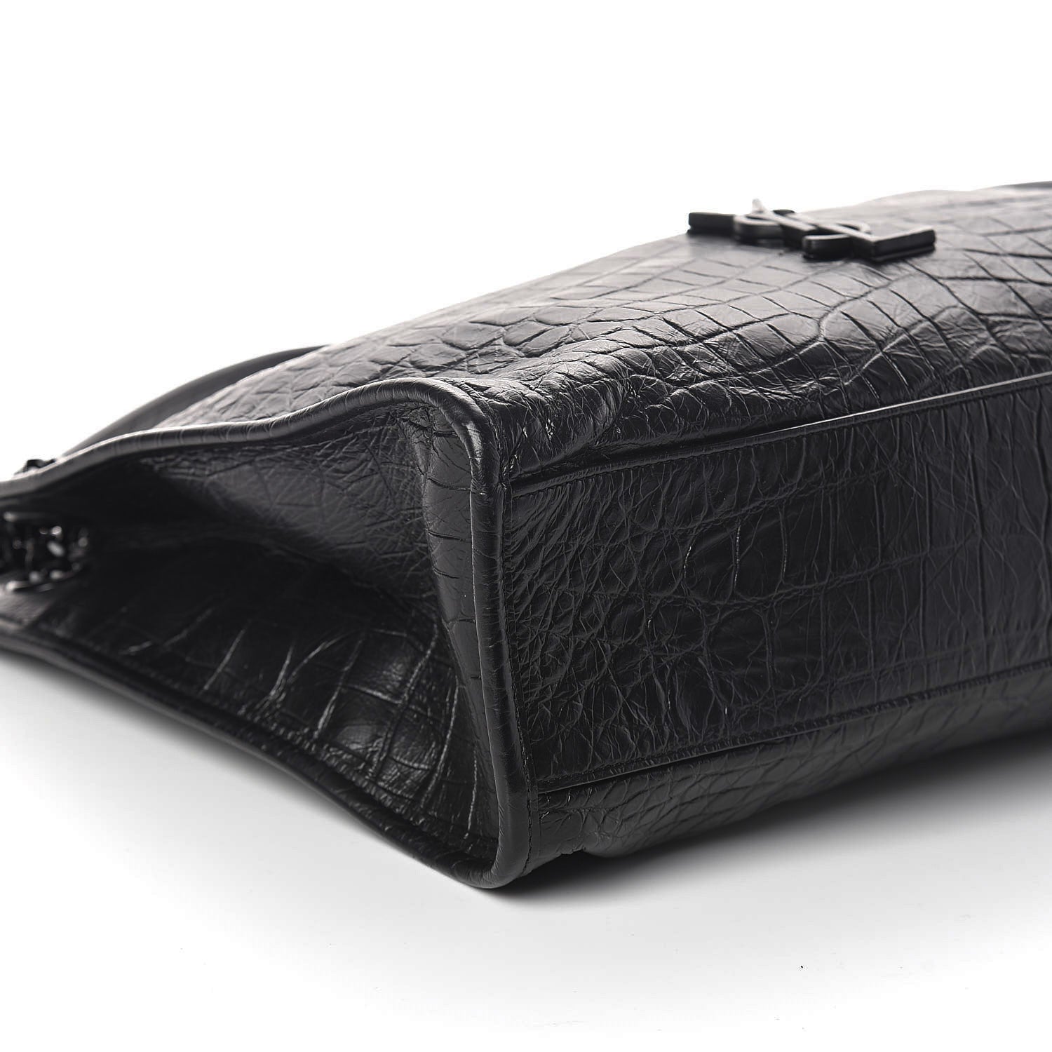 Saint Laurent Calfskin Crocodile Embossed Monogram Medium Niki Shopping Bag Black 9 of 10