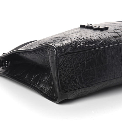 Saint Laurent Calfskin Crocodile Embossed Monogram Medium Niki Shopping Bag Black 9 of 10