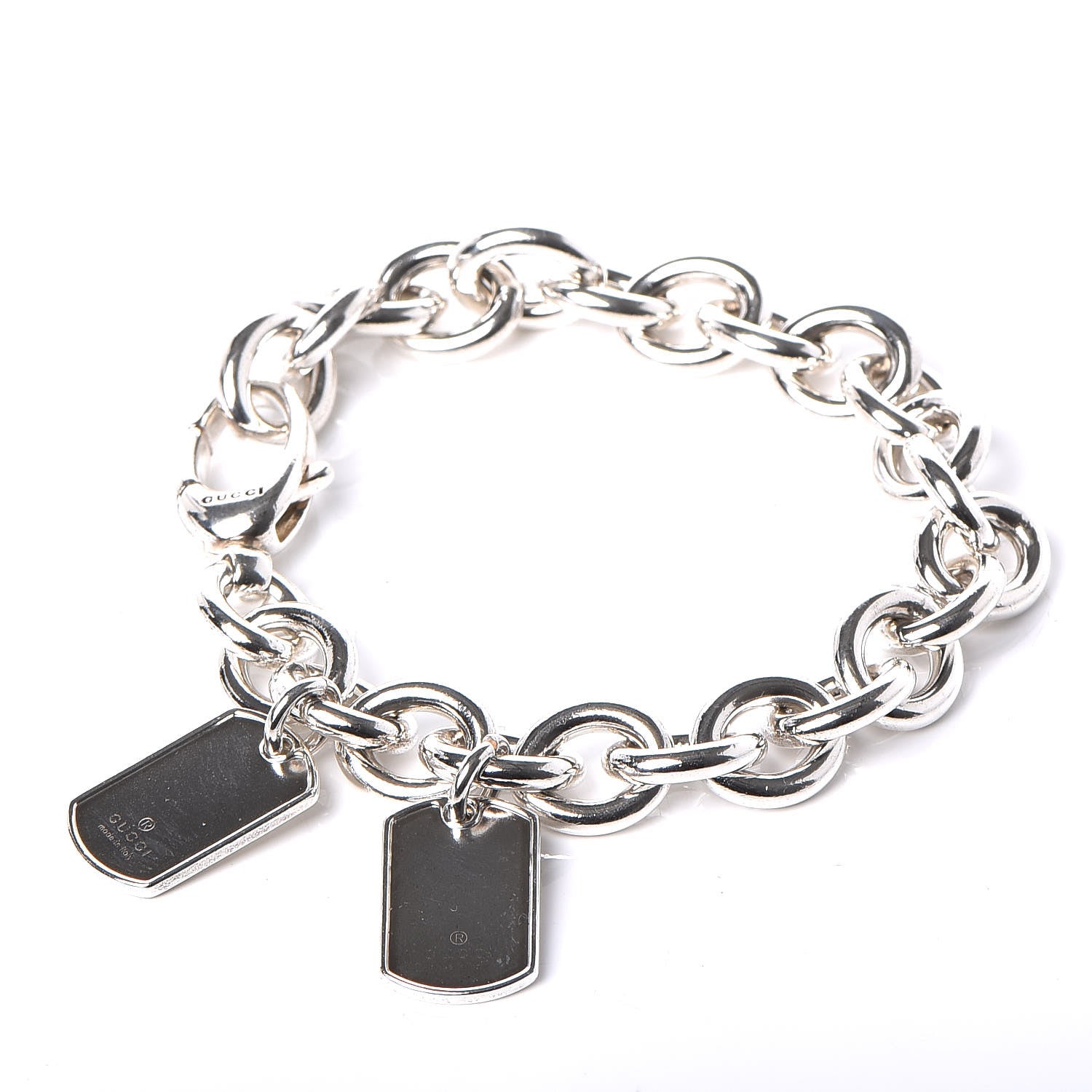 Gucci Sterling Silver Double Dog Tag Charm Bracelet 426382