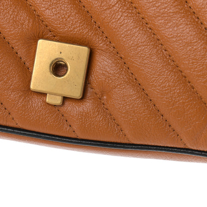 Gucci Vintage Effect Calfskin Matelasse Diagonal Small Torchon GG Marmont Shoulder Bag Cognac Black 12 of 14