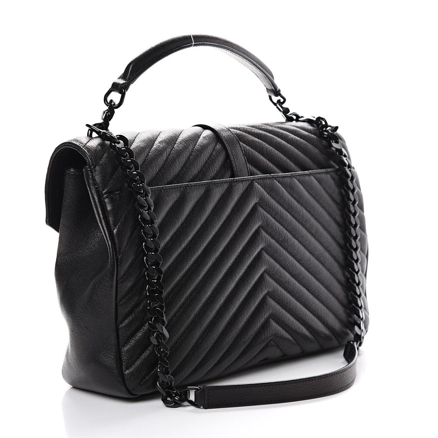 Sheepskin Matelasse Chevron Monogram Monochrome Large College Satchel Black