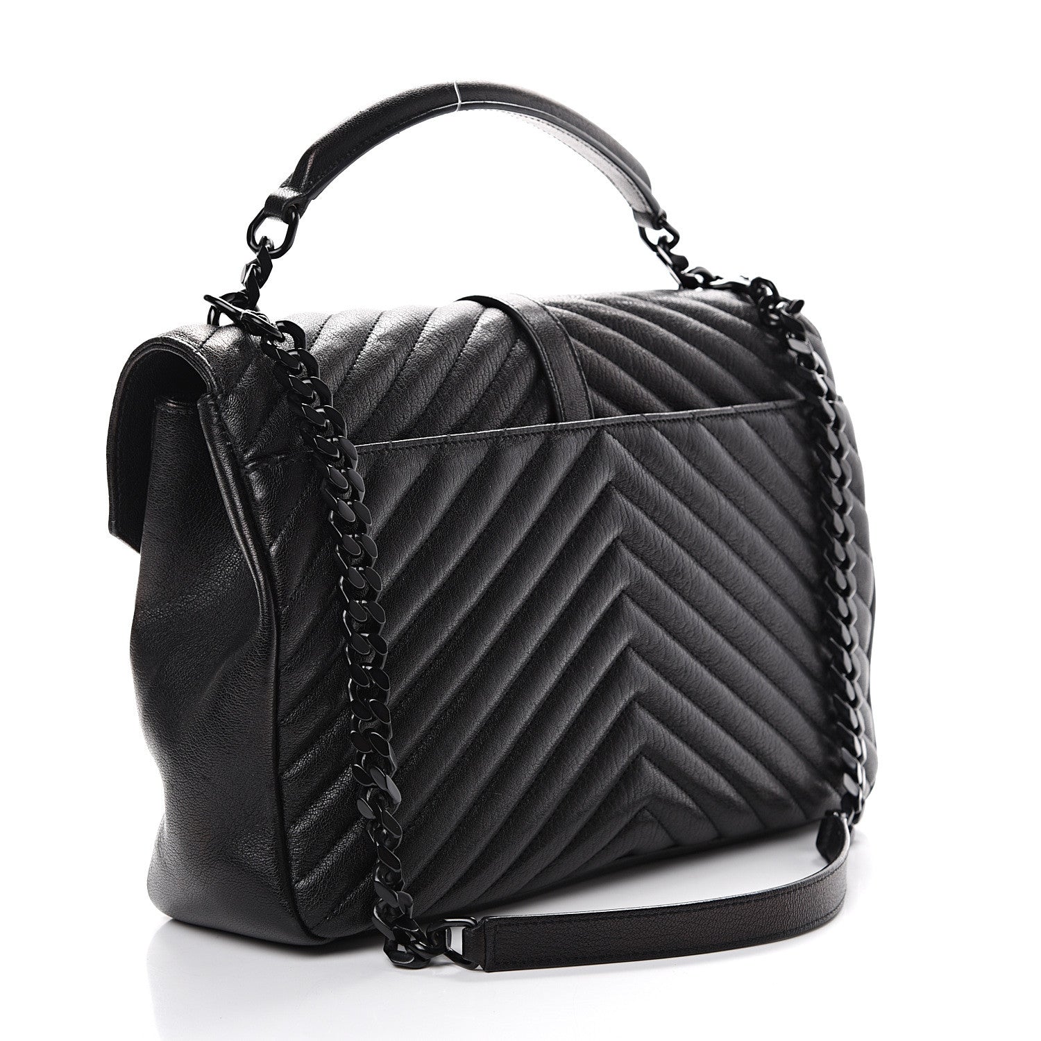 Saint Laurent Sheepskin Matelasse Chevron Monogram Monochrome Large College Satchel Black 2 of 11