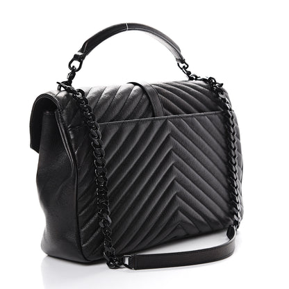 Saint Laurent Sheepskin Matelasse Chevron Monogram Monochrome Large College Satchel Black 2 of 11