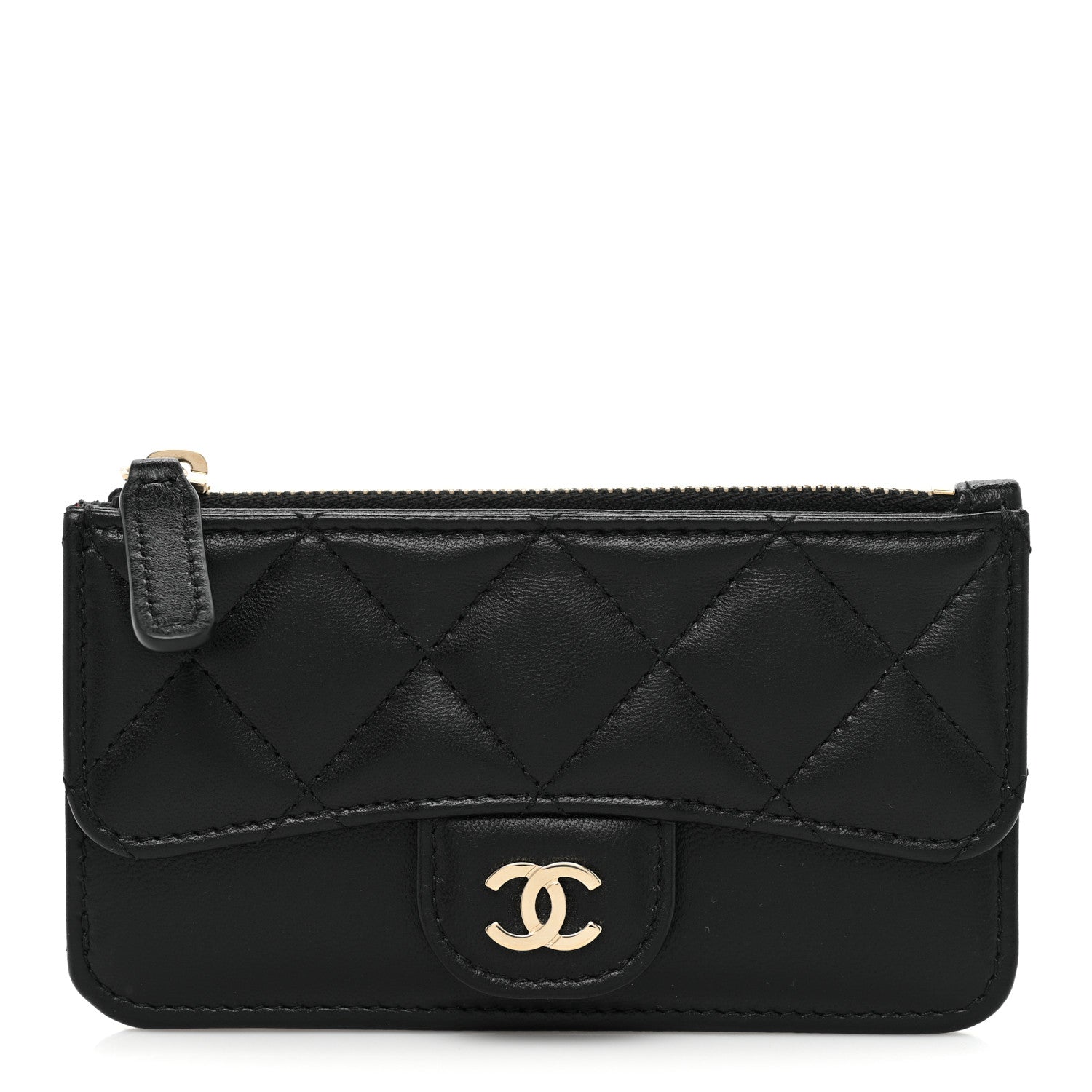 Chanel Lambskin Quilted Flap Zip Card Holder Black 1 of 11