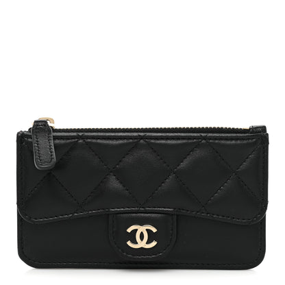 Chanel Lambskin Quilted Flap Zip Card Holder Black 1 of 11