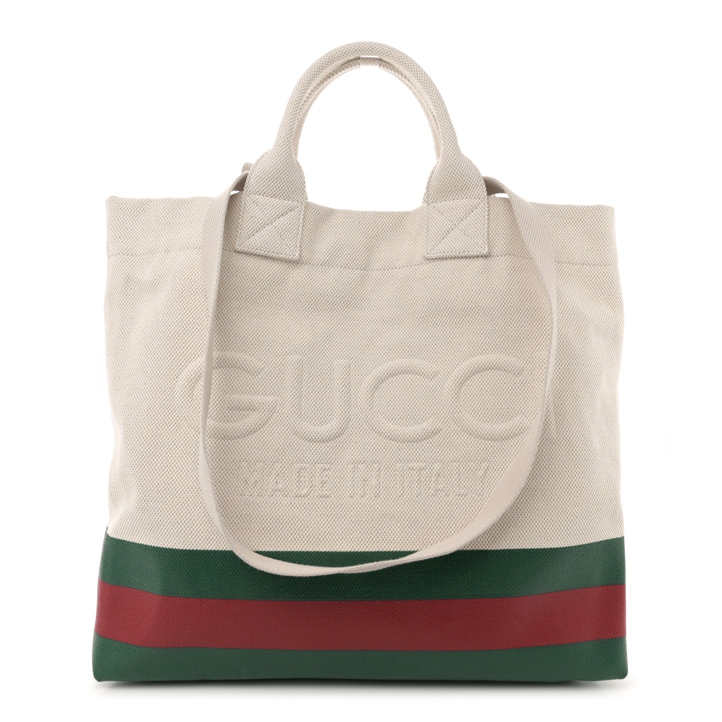 Canvas Logo Embossed Ophidia Tote Beige