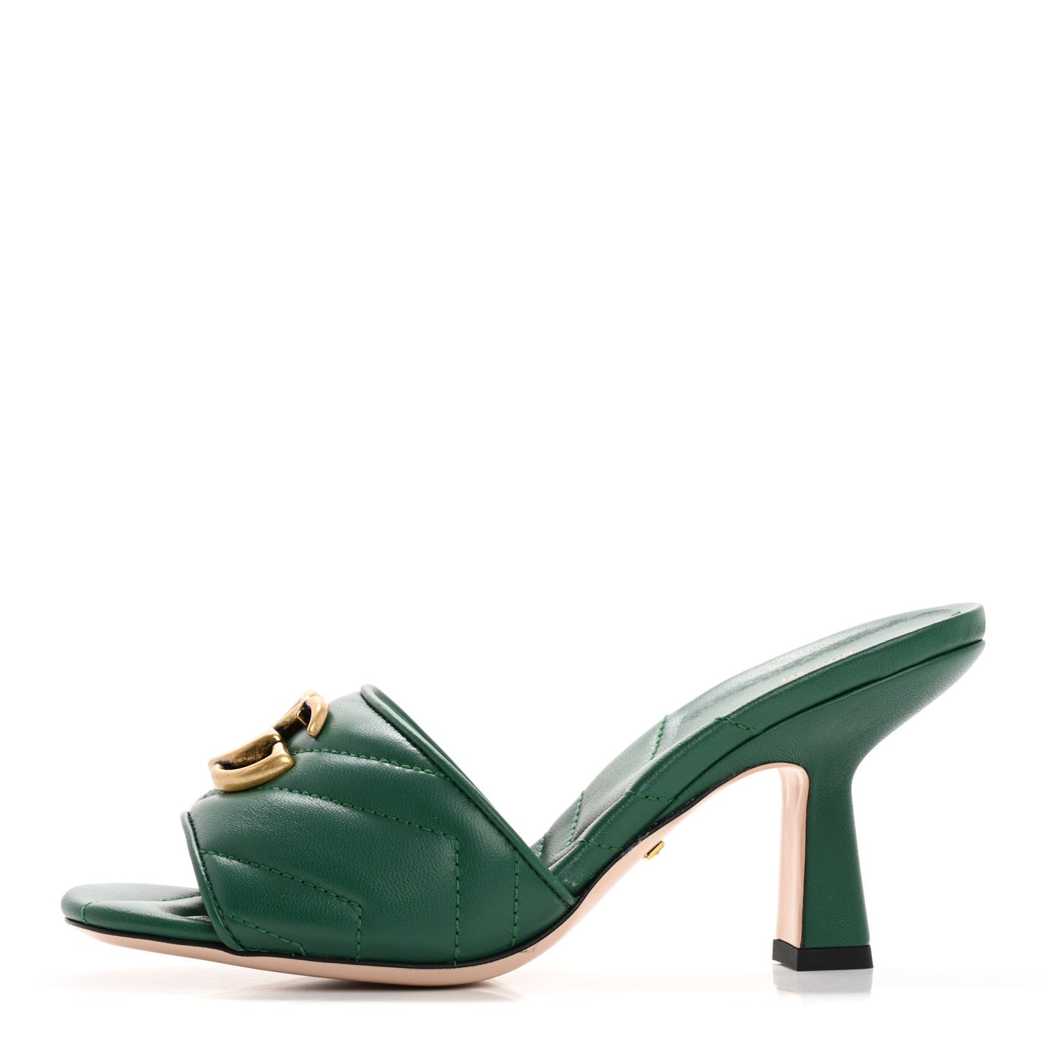 Gucci Nappa Matelasse GG Marmont 75mm Slide Sandals 35 Emerald 1 of 8