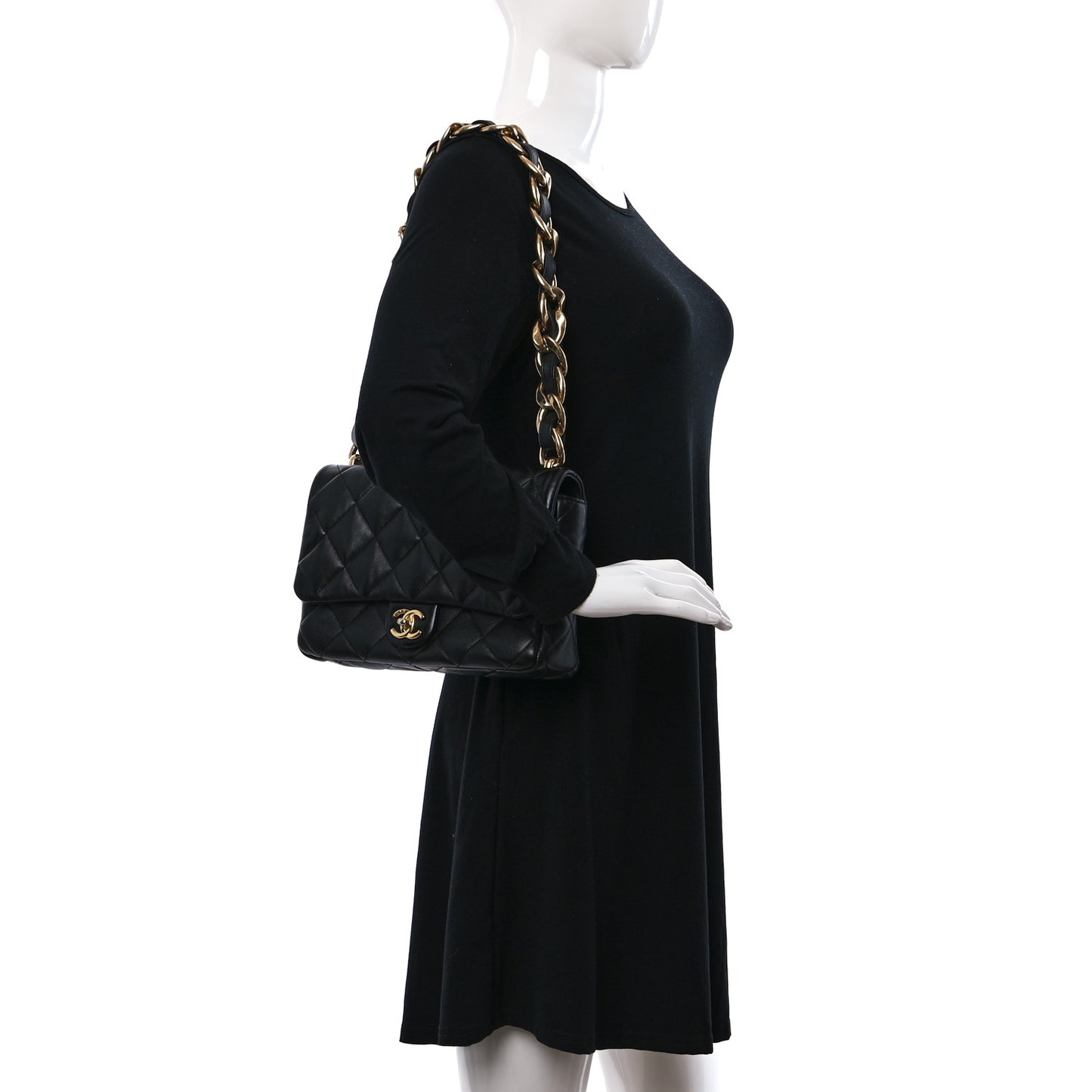 Lambskin Quilted Large CC Funky Town Flap Black