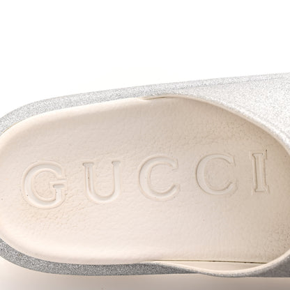 Gucci Glitter Rubber Womens Interlocking G Platform 42mm Slide Sandals 40 Silver 8 of 10
