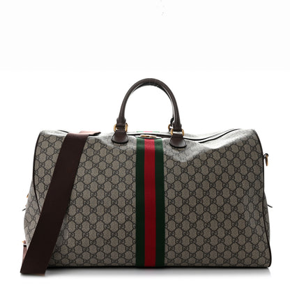 Gucci GG Supreme Monogram Textured Dollar Calfskin Web Large Savoy Duffle Bag Beige Ebony New Acero 1 of 15