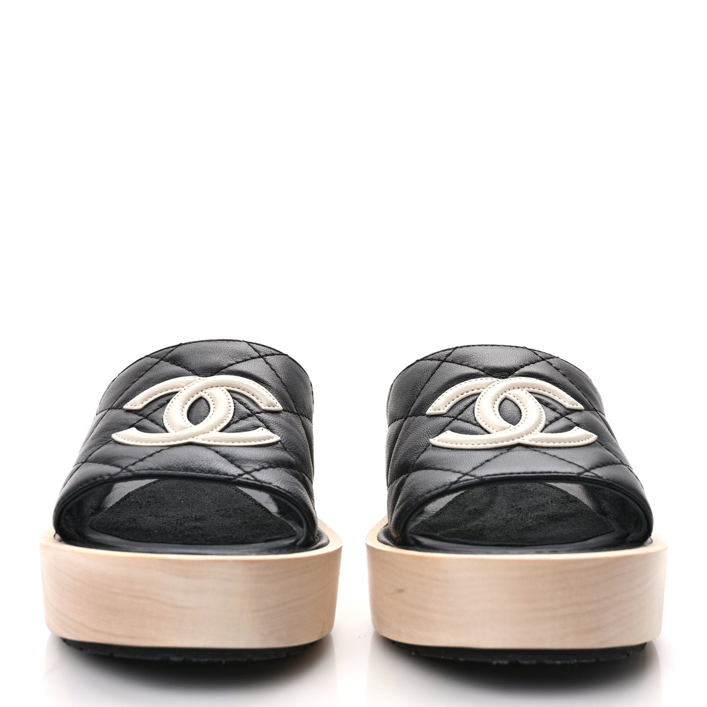 Lambskin CC Mule Sandals 37 Black Beige