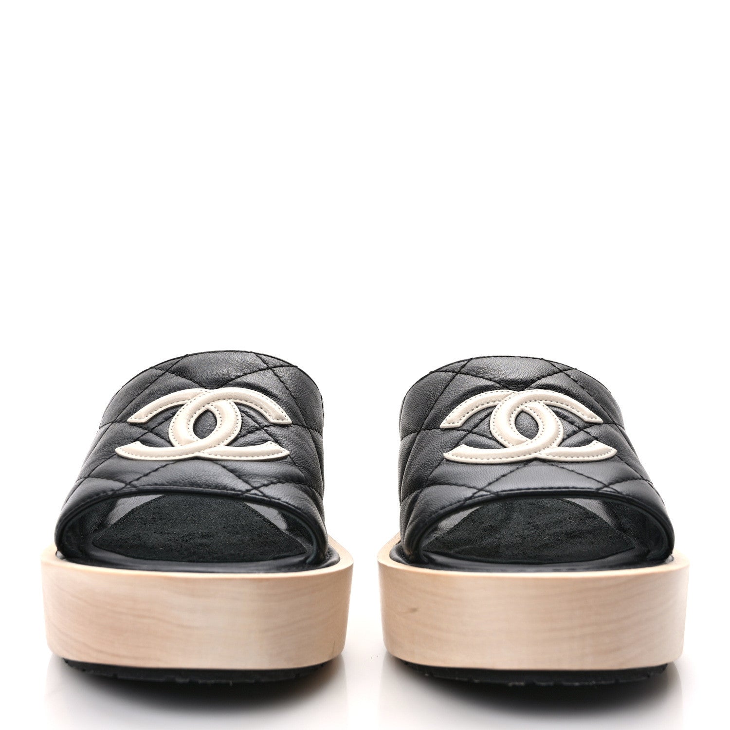 Chanel Lambskin CC Mule Sandals 37 Black Beige 2 of 9