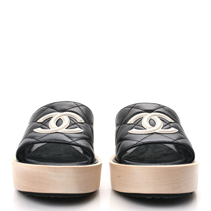Chanel Lambskin CC Mule Sandals 37 Black Beige 2 of 9