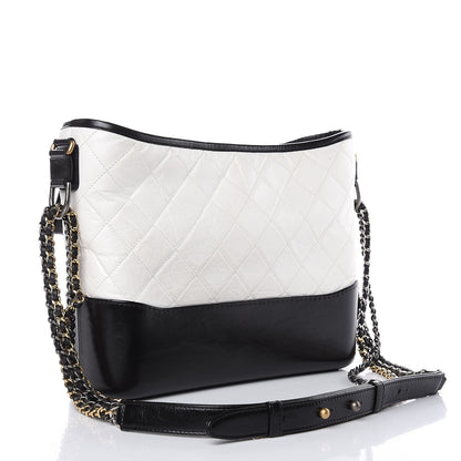 Chanel Aged Calfskin Quilted Medium Gabrielle Hobo Black White 2 of 10