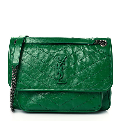 Saint Laurent Crinkled Calfskin Matelasse Monogram Medium Niki Chain Satchel New Vert Praire 1 of 10