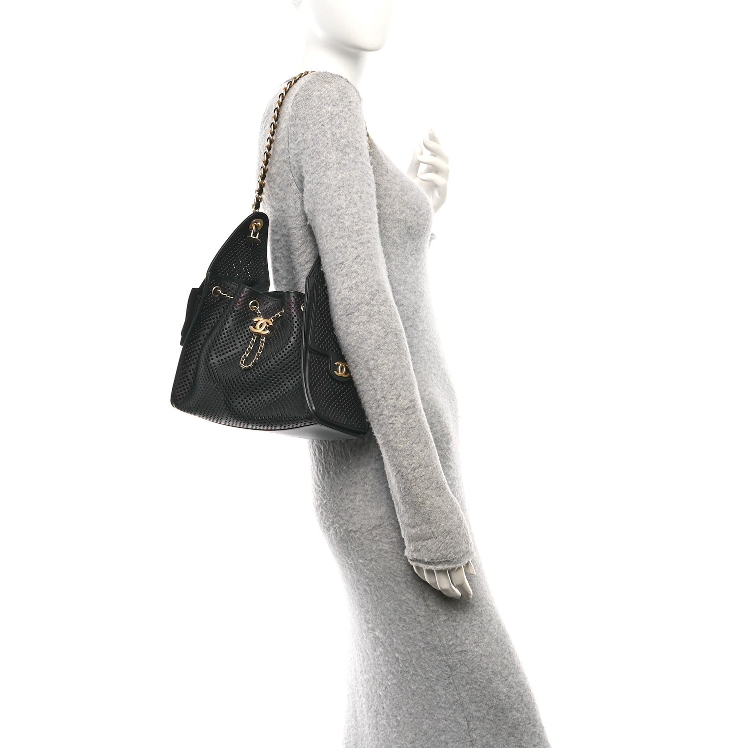 Chanel Perforated Calfskin Small Chanel 25 Handbag Black 2 of 10