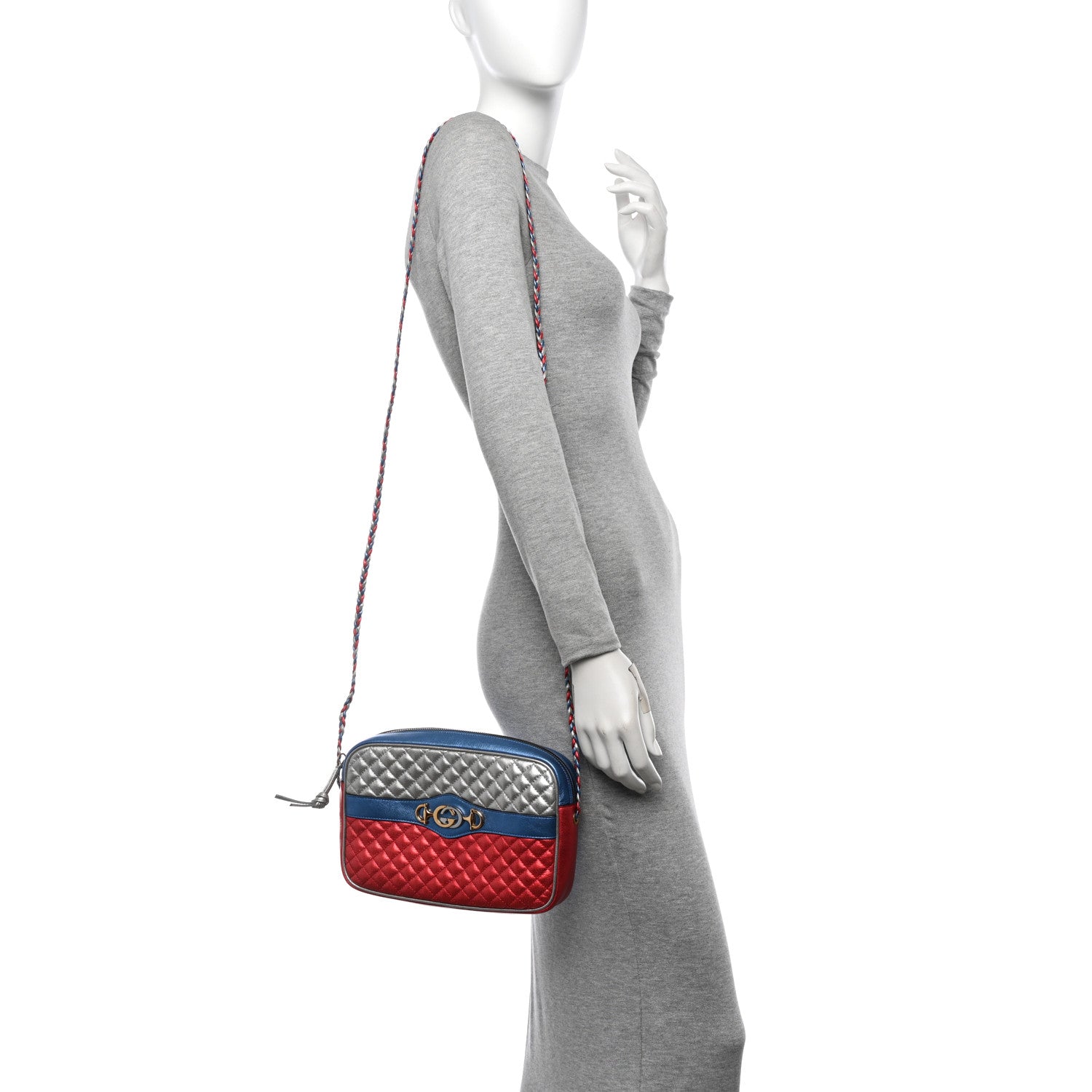 Gucci Laminated Nappa Trapuntata Small Zumi Shoulder Bag Rosso Marine Argento 2 of 10