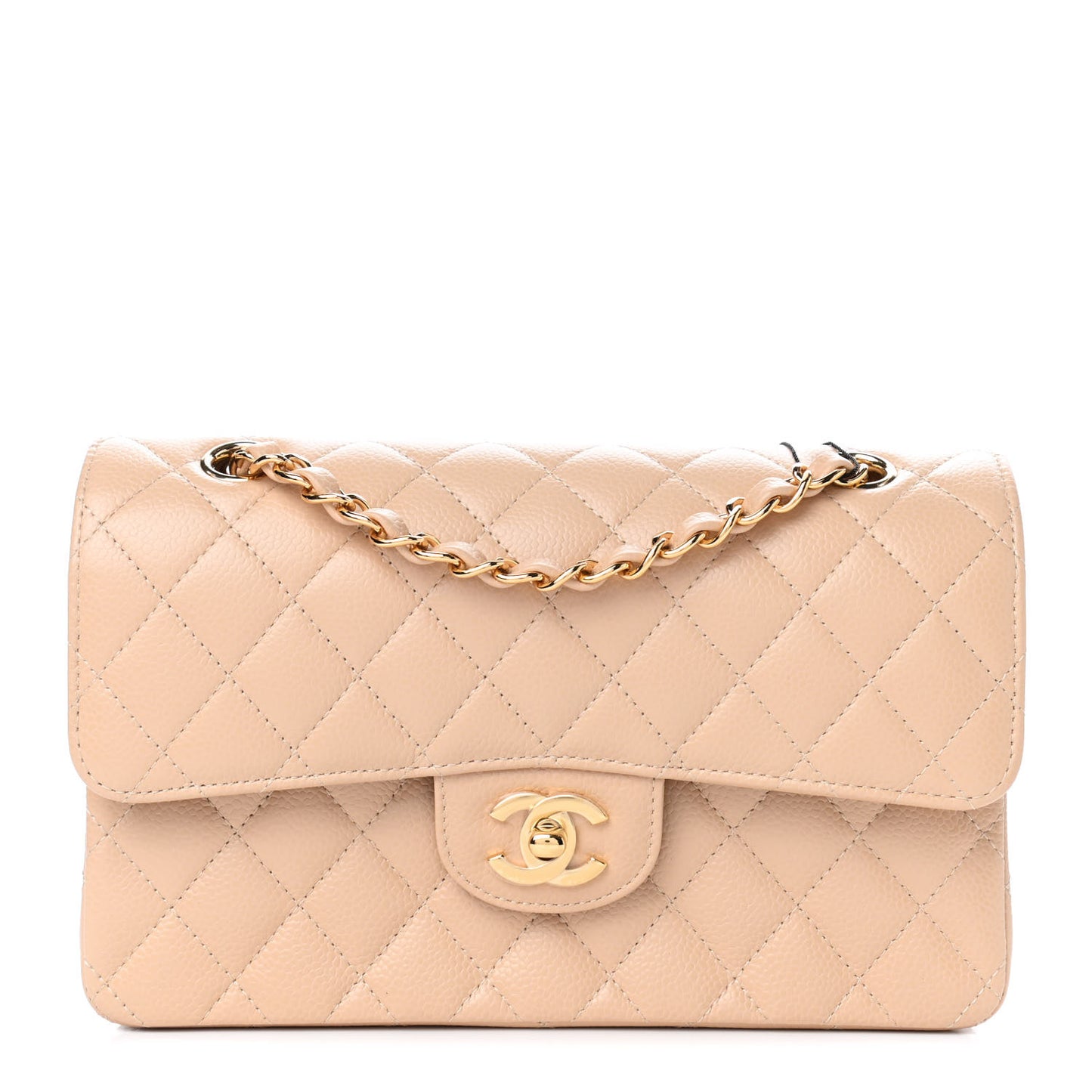 Caviar Quilted Small Double Flap Beige