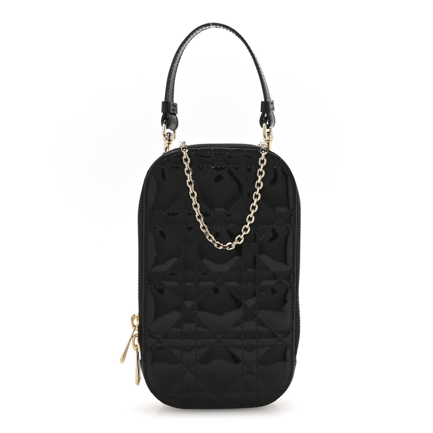 Patent Cannage Lady Dior Phone Holder Black