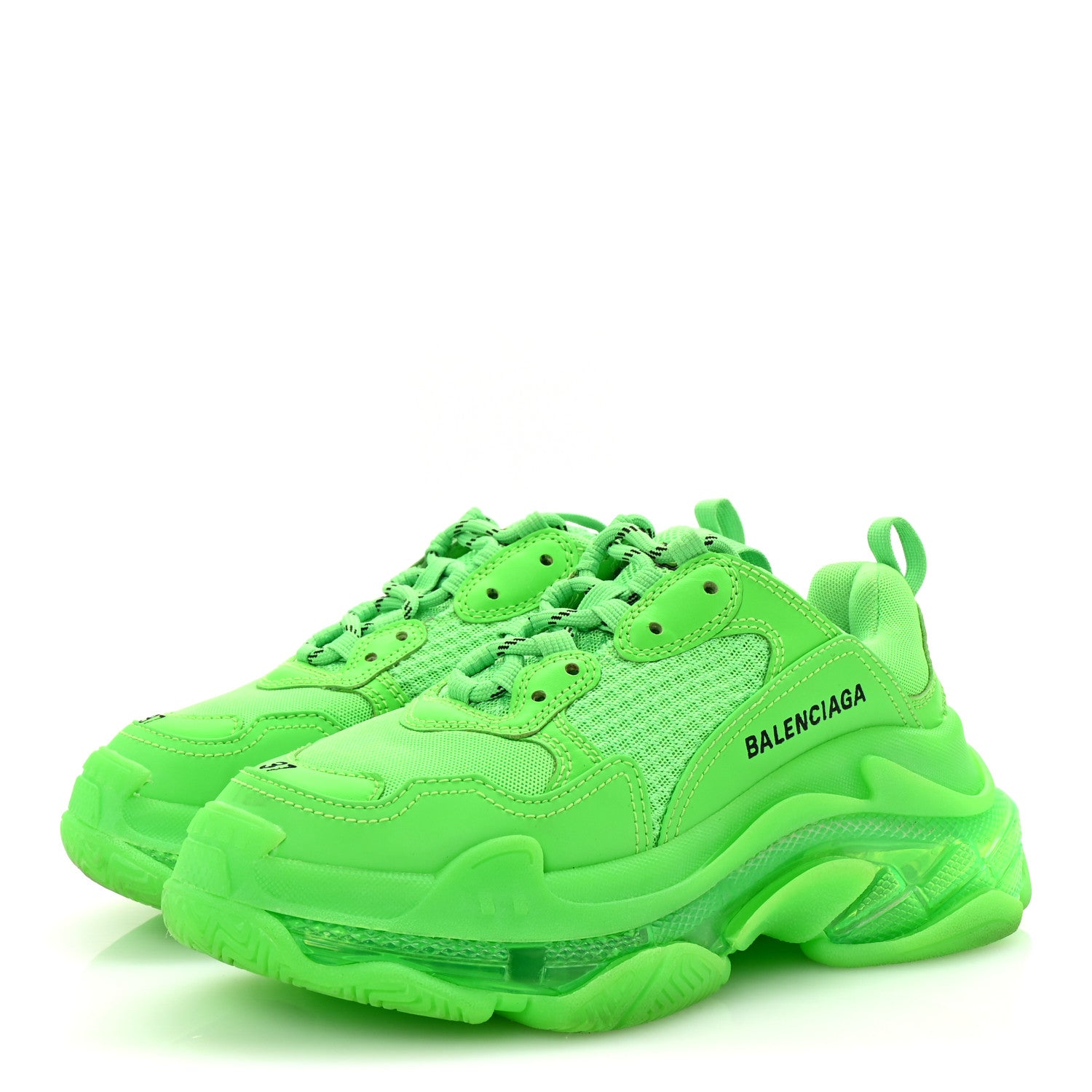 Balenciaga Fabric Mesh Clear Sole Womens Triple S Sneakers 37 Fluo Green 4 of 10