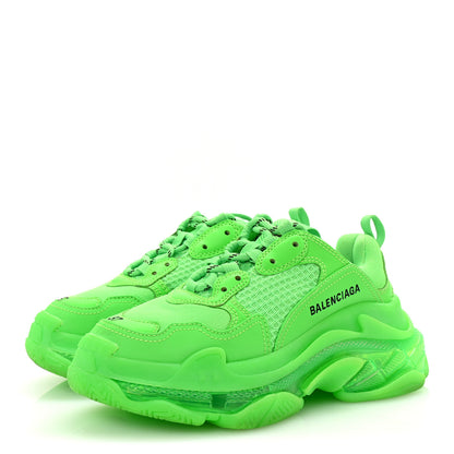Balenciaga Fabric Mesh Clear Sole Womens Triple S Sneakers 37 Fluo Green 4 of 10