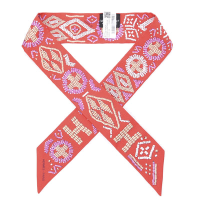 Hermes Silk Kelly En Perles Twilly Vermillon Parme 1 of 4
