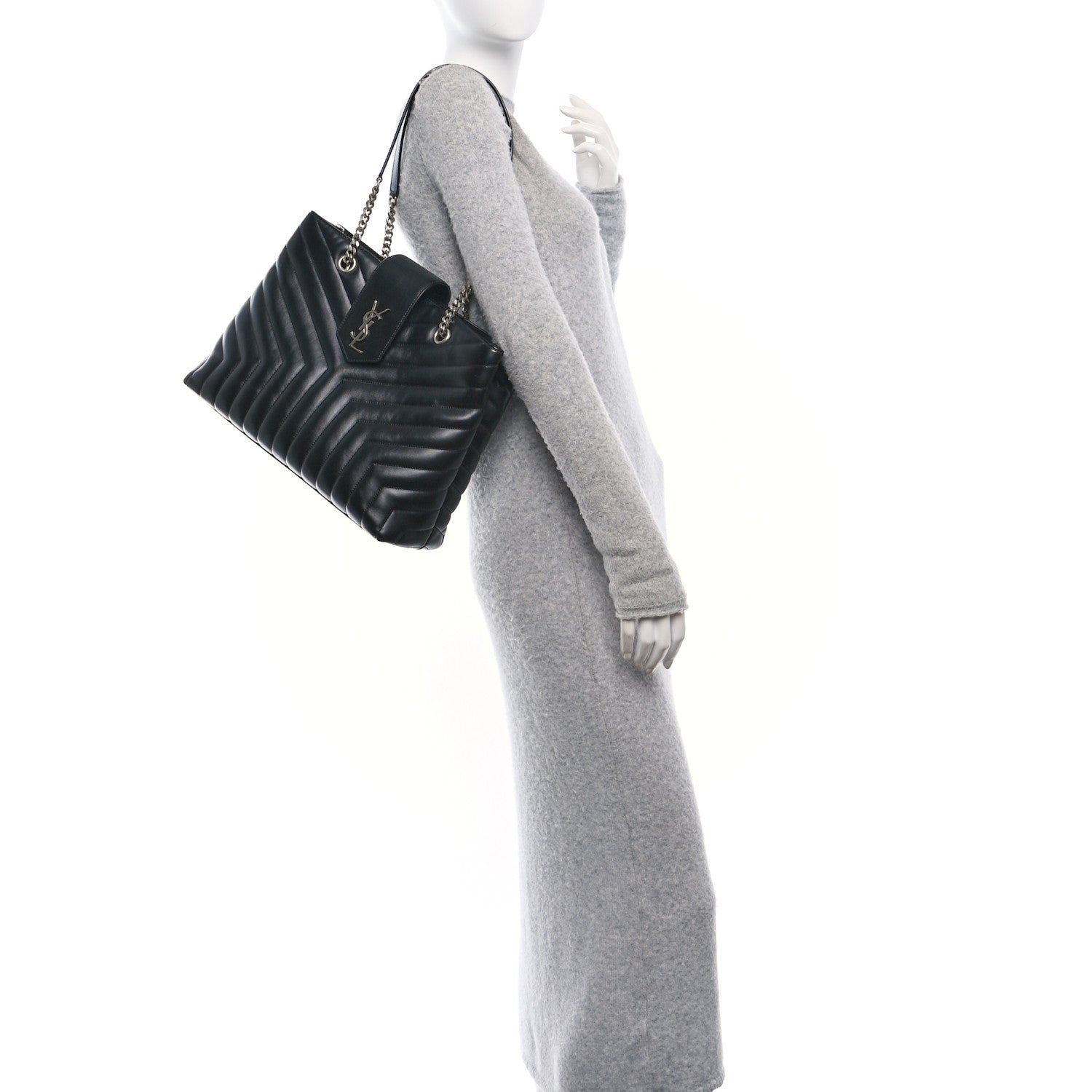 Saint Laurent Calfskin Y Quilted Monogram Large Loulou Shopper Black 2 of 10