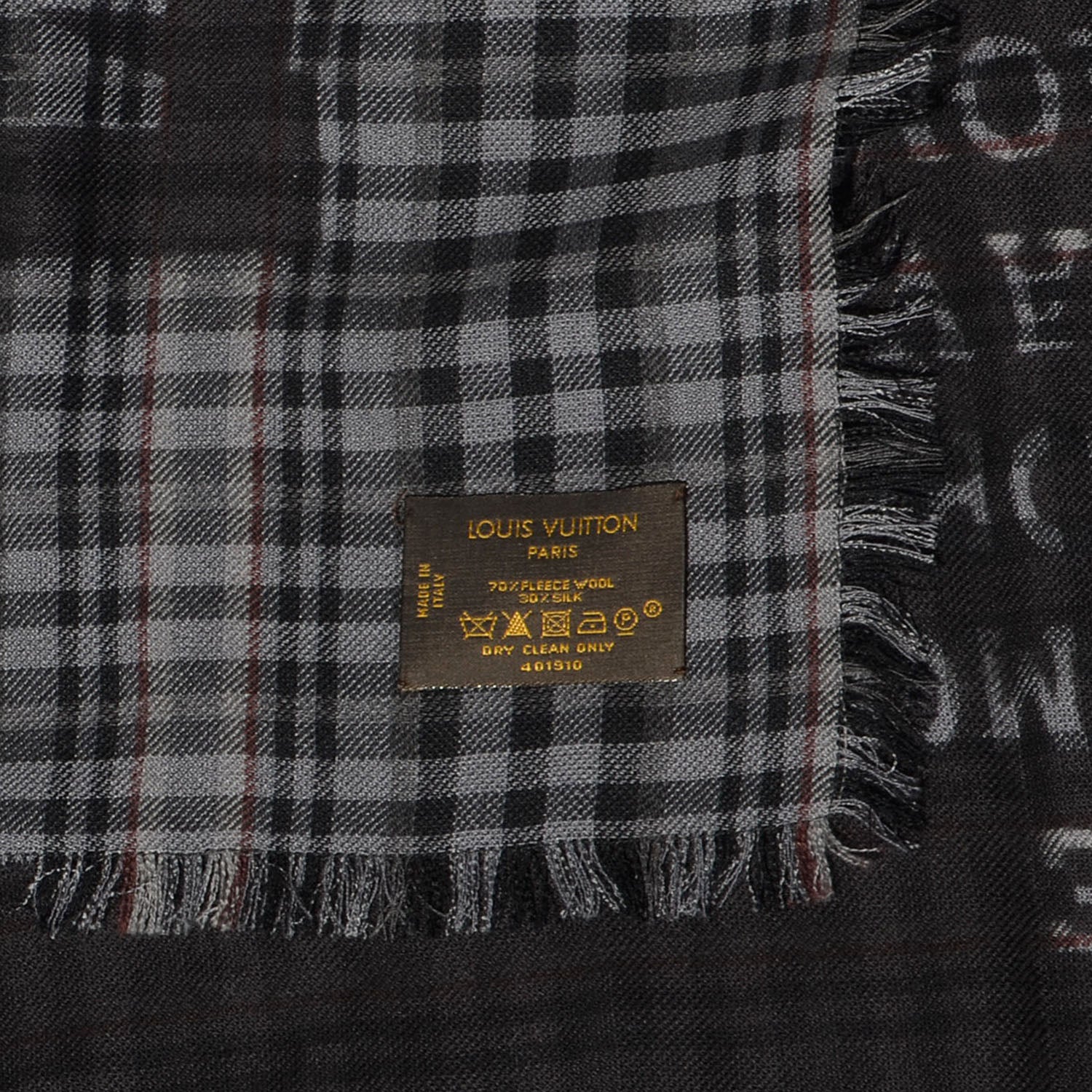 Louis Vuitton Mens Fleece Wool Silk Trunks Shawl Gris Rouge 4 of 5