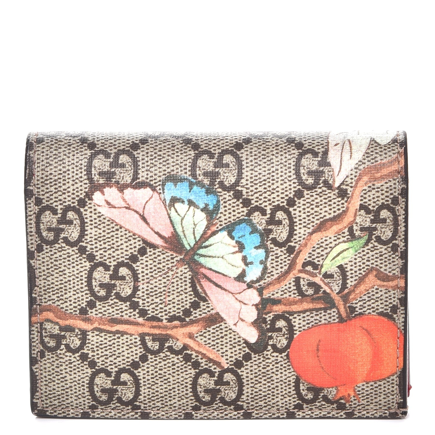 Gucci GG Supreme Monogram Tian Card Case Beige Multicolor Red 1 of 9