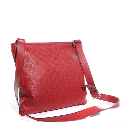 Gucci Guccissima Medium Flat Messenger Bag Red 3 of 7