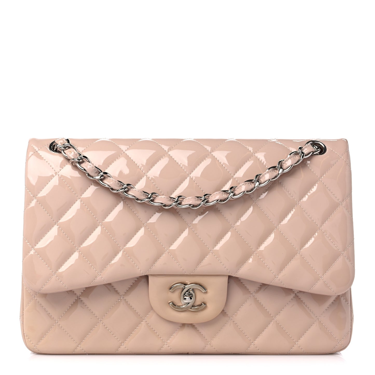 Patent Quilted Jumbo Double Flap Light Pink