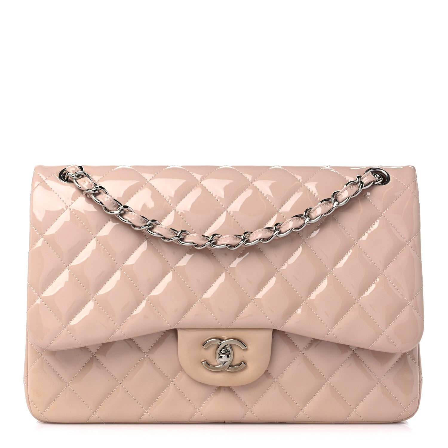 Chanel Patent Quilted Jumbo Double Flap Light Pink 1 of 9