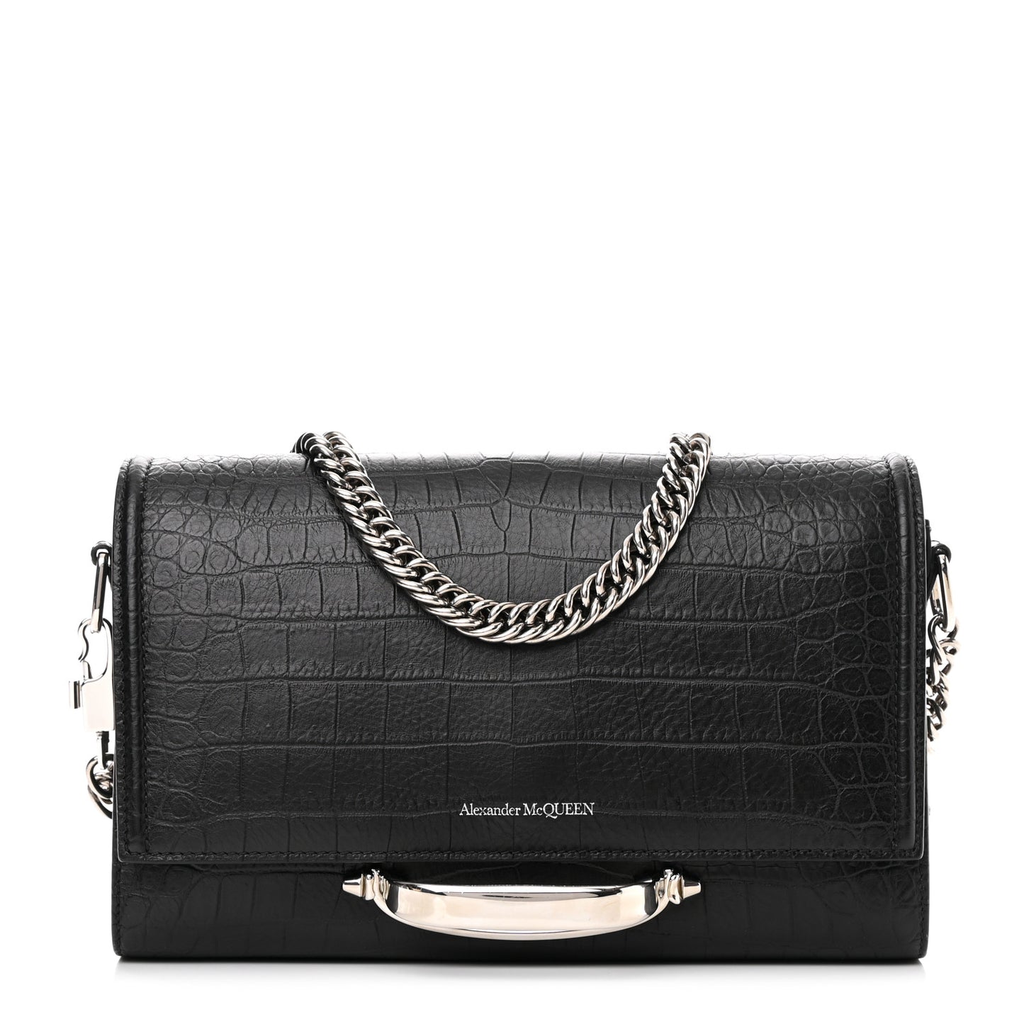 Calfskin Crocodile Embossed The Story Shoulder Bag Black